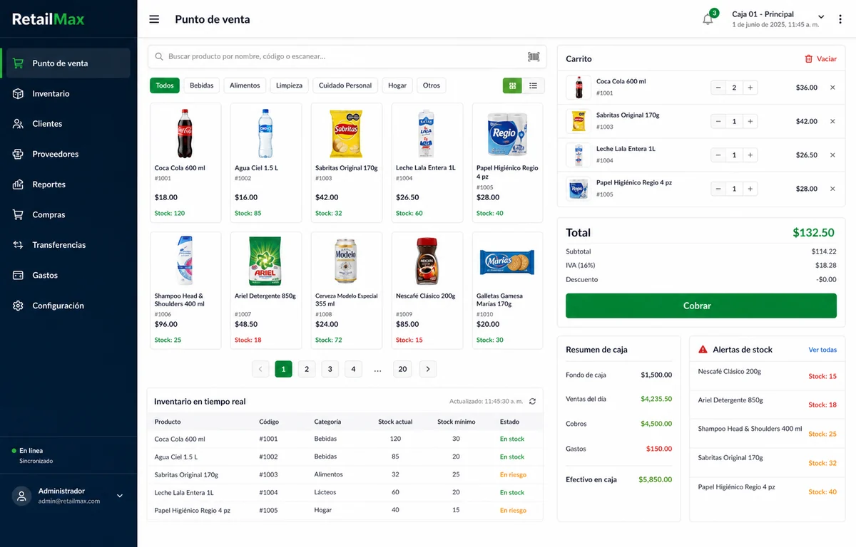 Interfaz del sistema de punto de venta RetailMax